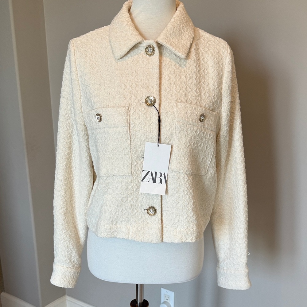 Zara Women's Cream Textured Blazer